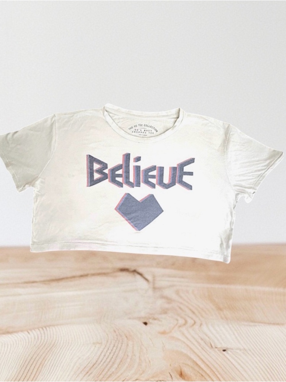 AERO the OG TEE COLLECTION 80’s BOXY CROPPED believe Graphic Tee LG